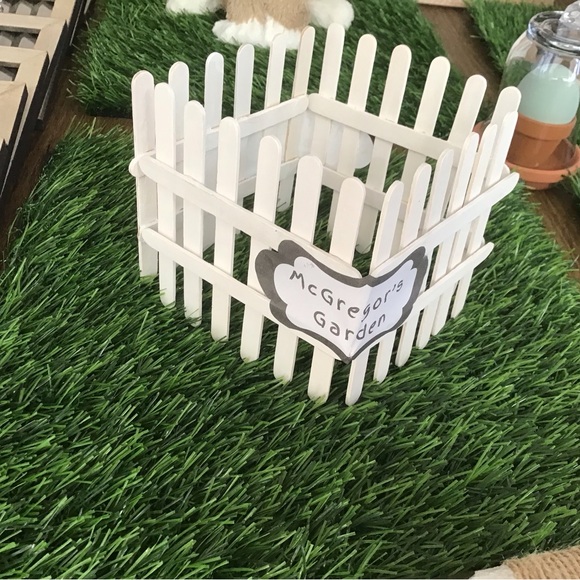 Peter Rabbit,two rabbits, fences with McGregor’s garden sign, grass, blue egg. - Picture 4 of 4